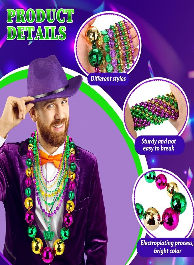 باتيير مجموعة باتيير من 116 قطعة من خرز الكرات الكبيرة لحفلات ماردي غرا، وقلائد متنوعة للأزياء التنكرية، وقلائد معدنية بالجملة، وإكسسوارات لتزيين حفلات ماردي غرا، باللون الذهبي والأرجواني والأخضر. - Image 3